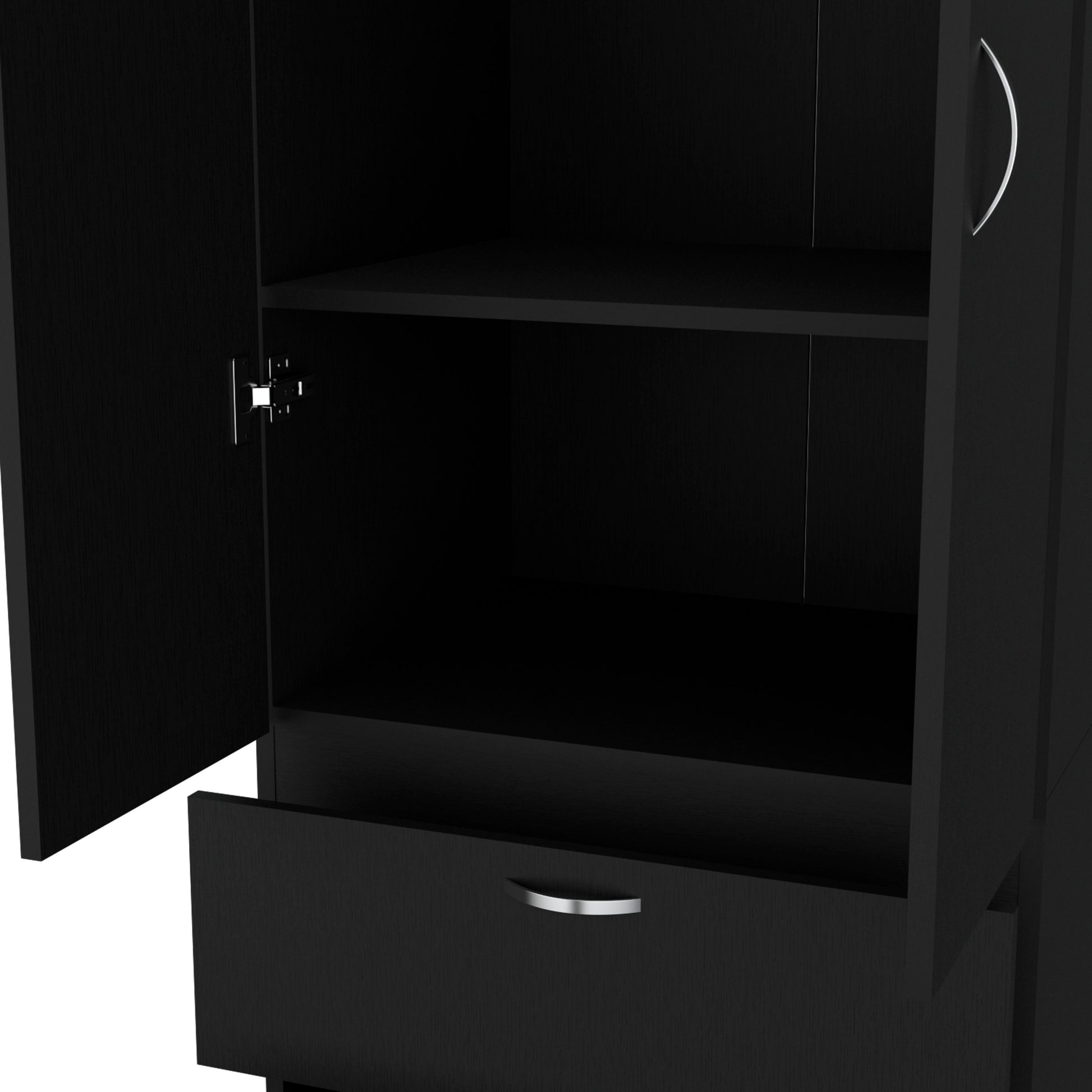 Armoire Wardrove 76" H, Hanging Rod, 2 Drawers, 1 Shelf, Black Black Solid Wood Mdf Engineered Wood