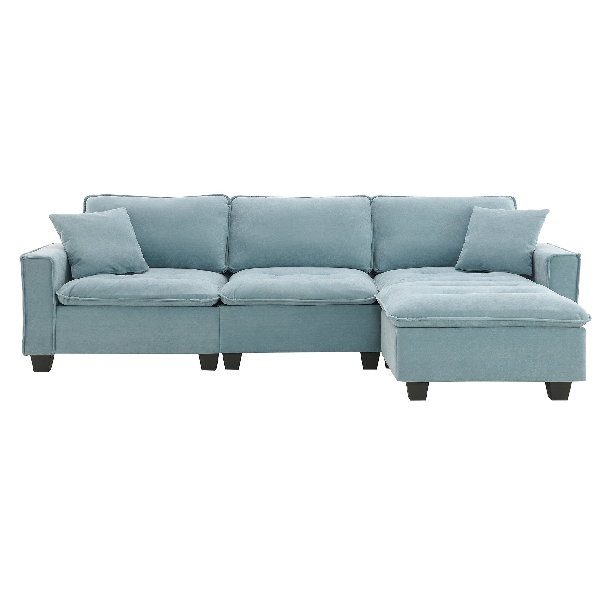 100*59" Modern Convertible Sectional Sofa,L Shaped Reversible Couch Set With Free Pillows,4 Seat Suede Velvet Sleeper Sofa With Ottoman For Living Room,Apartment,Office,3 Colors Light Blue Suede 4 Seat