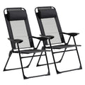 Outsunny Folding Patio Chairs Set Of 2, Outdoor Deck Chair With Adjustable Sling Back, Camping Chair With Removable Headrest For Garden, Backyard, Lawn, Black Black Fabric