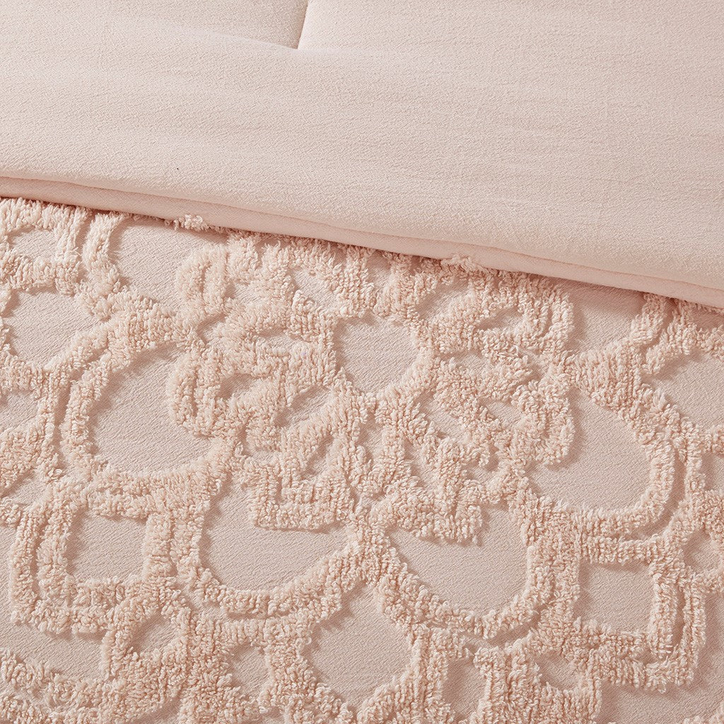 3 Piece Tufted Cotton Chenille Medallion Comforter Set Blush Full Queen Full Blush Cotton