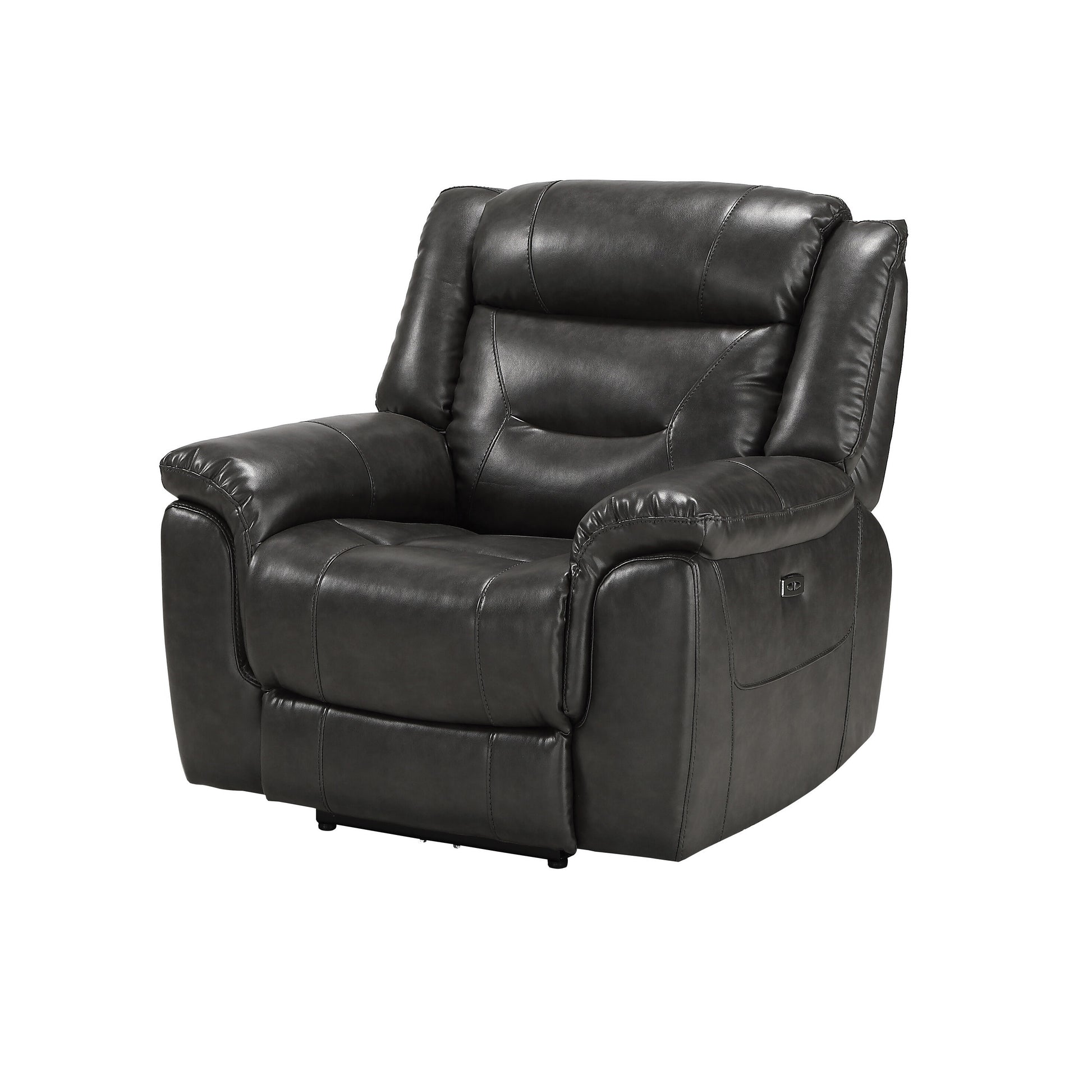 Grey Power Recliner With Usb Port Grey Faux Leather Manual Push Button Metal Primary Living Space Tight Back Push Button Pillow Top Arms Wood Fabric