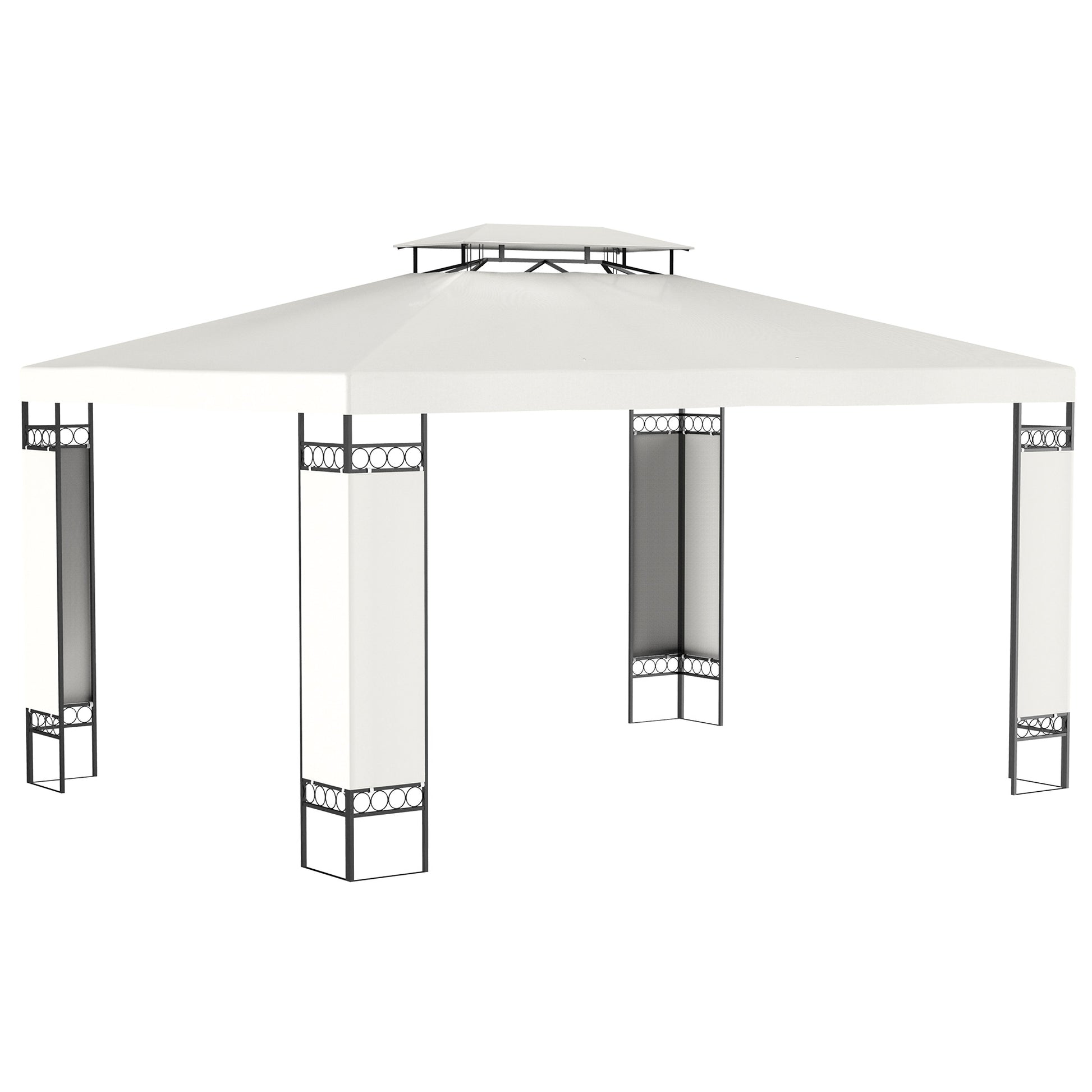 Outsunny 10' X 13' Patio Gazebo, Double Roof Outdoor Gazebo Canopy Shelter With Screen Decorate Corner Frame, For Garden, Lawn, Backyard And Deck, Cream White Cream White Steel