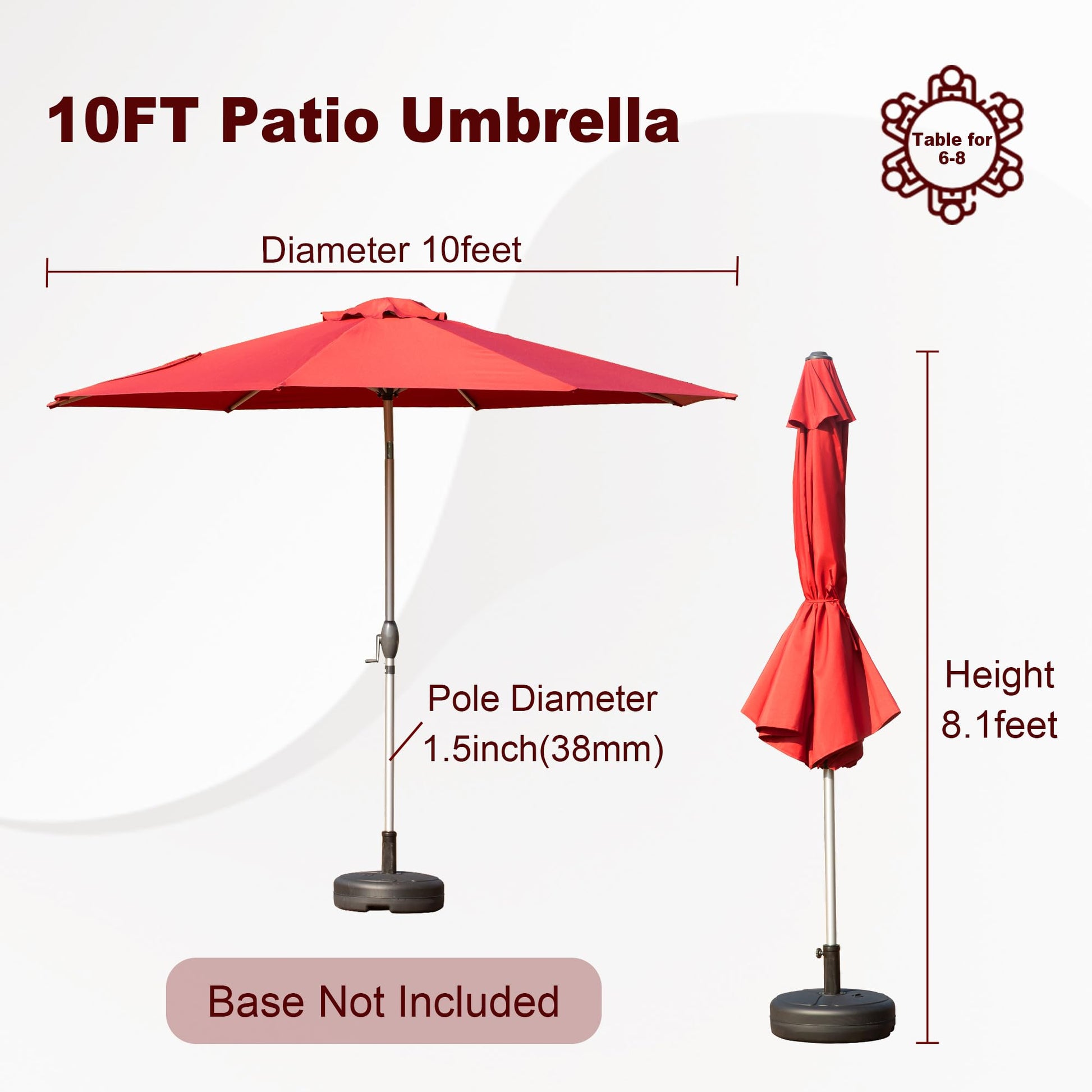 10Ft Patio Umbrella, Outdoor Table Umbrella With Push Button Tilt And Crank, Uv Protection Waterproof Market Sun Umbrella With 8 Sturdy Ribs For Garden, Deck, Backyard, Pool Brick Red Brick Red Round Uv Resistant Umbrellas Aluminium