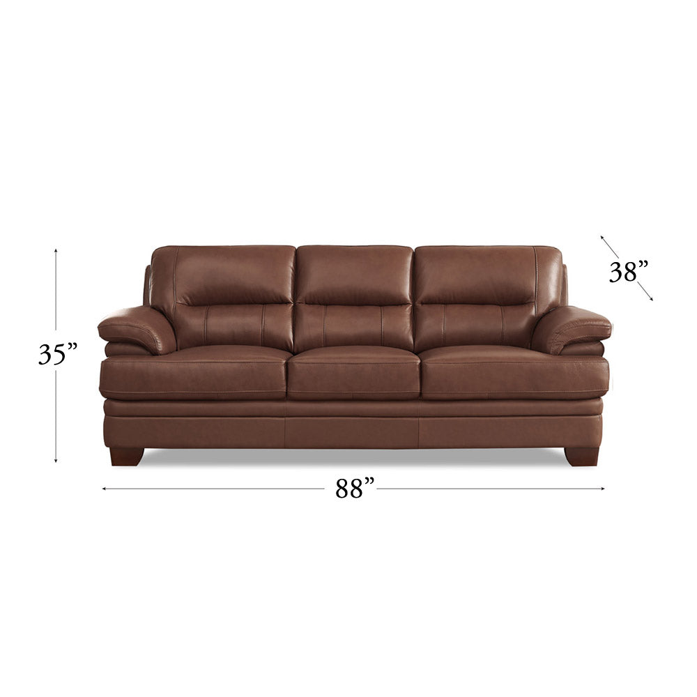 Luxor Leather Sofa Pecan Memory Foam Genuine Leather 3 Seat
