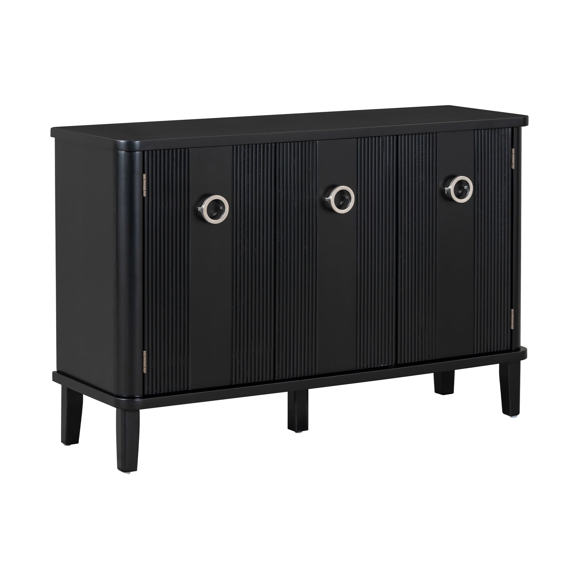 Simple And Atmospheric Solid Wood Veneer Fraxinus Mandschuric Cabinet With Three Acacia Solid Doors,Adjustable, Suitable For Study, Corridors,And Entrances. Black Mdf