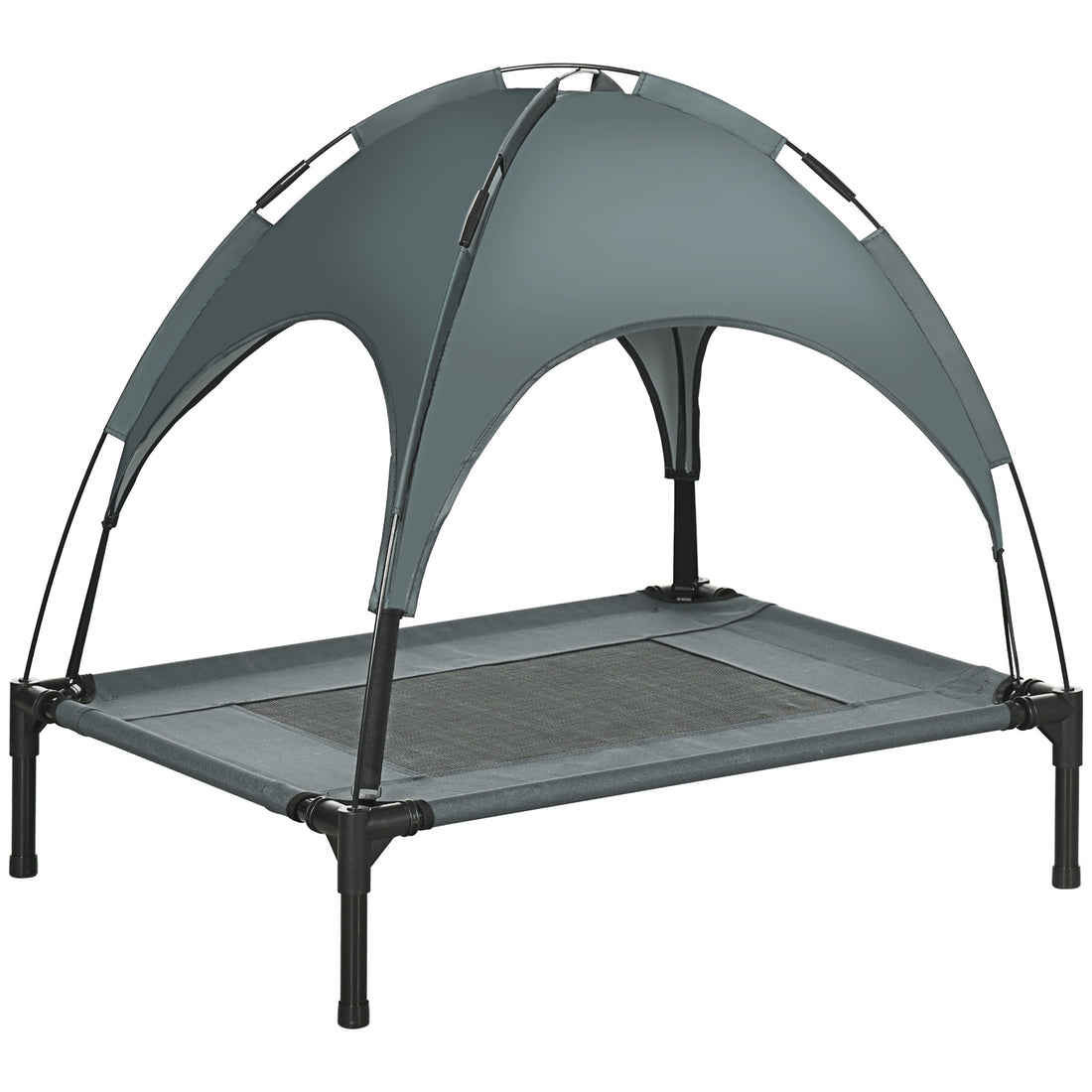 Pawhut Elevated Portable Dog Cot Pet Bed With Uv Protection Canopy Shade, 30 Inch, Gray Gray Metal