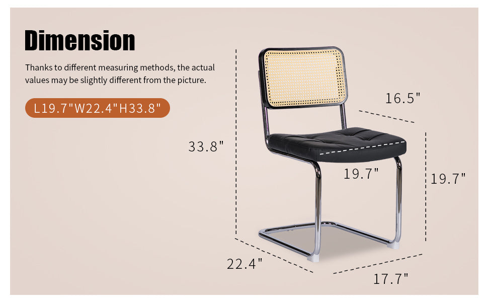 Dining Chairs Set Of 2, Fauex Leather Rattan Side Accent Chairs With Chrome Legs, Modern Mid Century Breuer Designed Chairs, Upholstered Dining Living Room Kitchen Chairs Black 2Pcs Black Faux