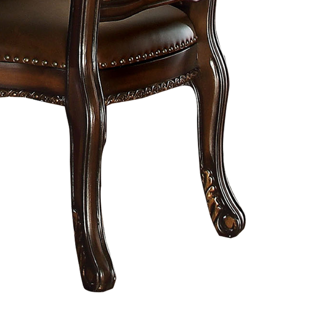 27 Inch Dining Side Chair, Vegan Faux Leather, Set Of 2, Brown Brown Wood