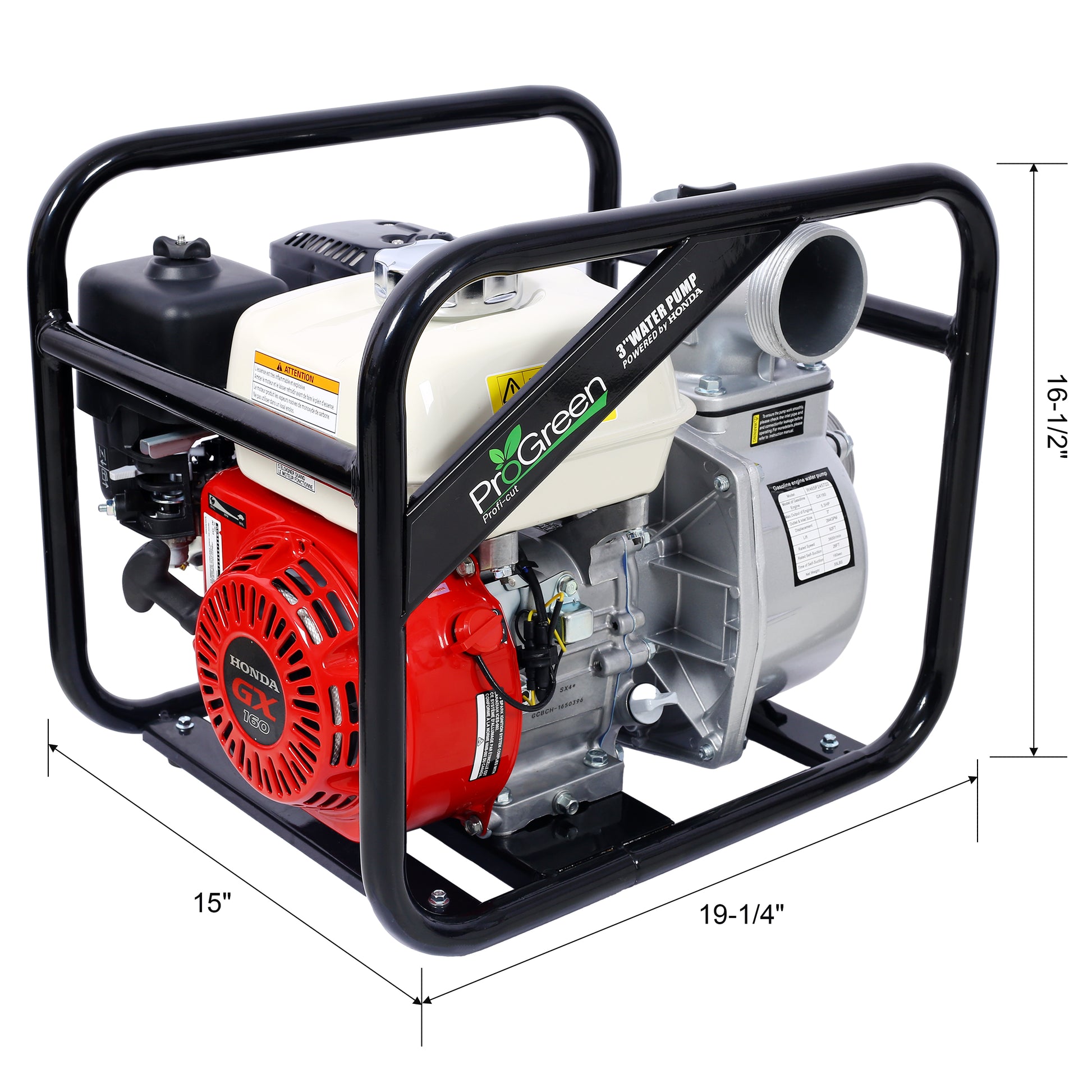 Water Pump 3" 264Gpm ,163Cc Honda Gx160 Engine, 3In Npt Coupler With 25Ft Flat Hose Black Red Aluminum