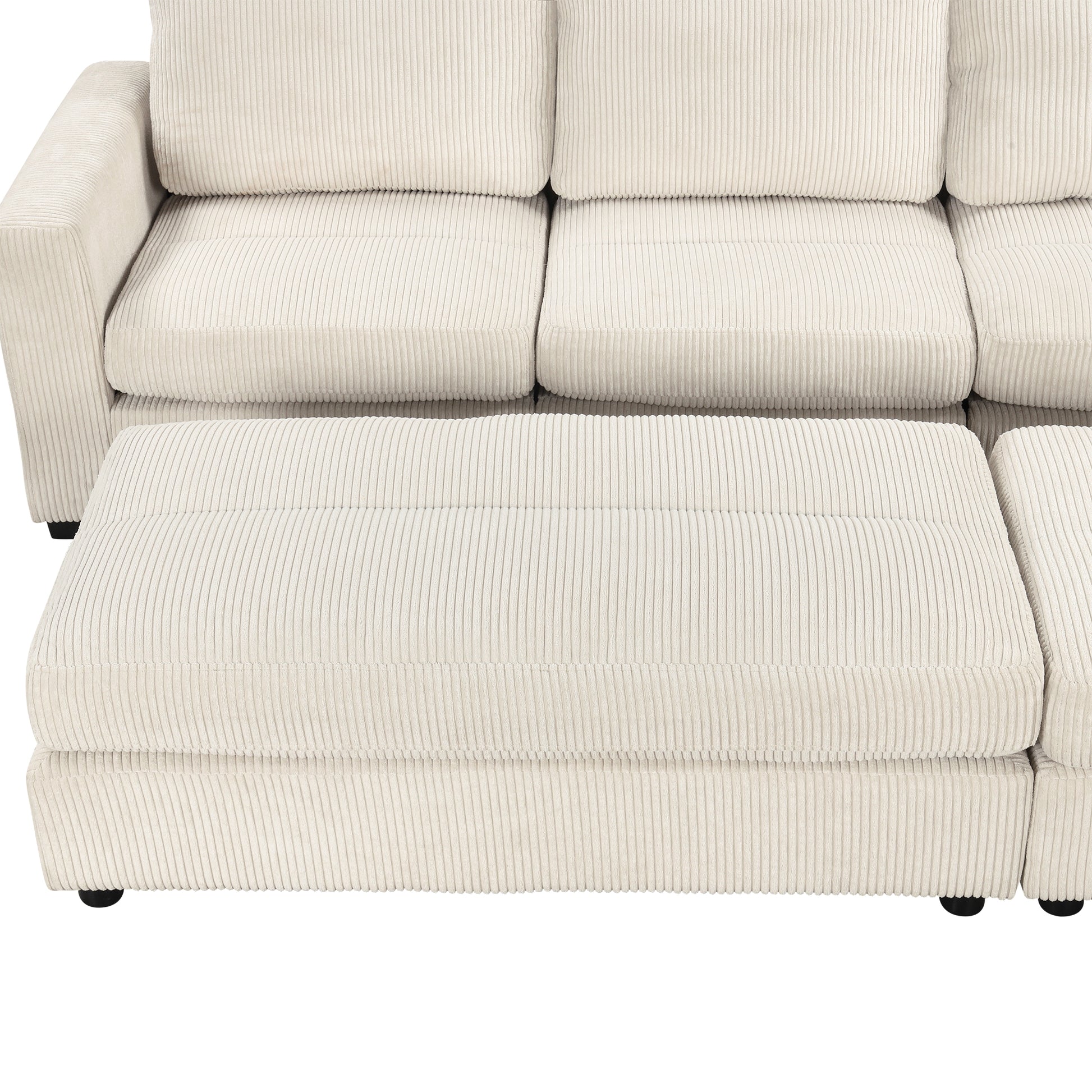 121.3" Sectional Couch Sofa Bed Modular Sofa With Two Movable Ottomans For Living Room Old Sku:N719S001640A , Beige Beige Foam Corduroy 7 Seat