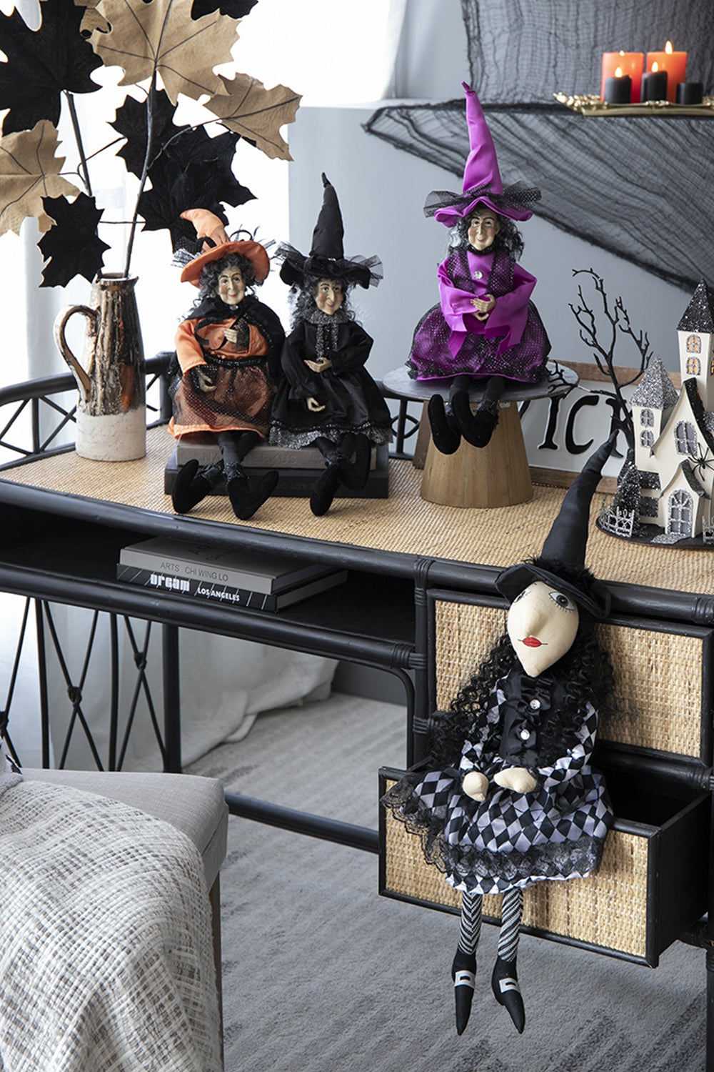 Set Of 3 19"H Halloween Witch Decor, Purple Orange Black Black,Orange,Purple Polyester