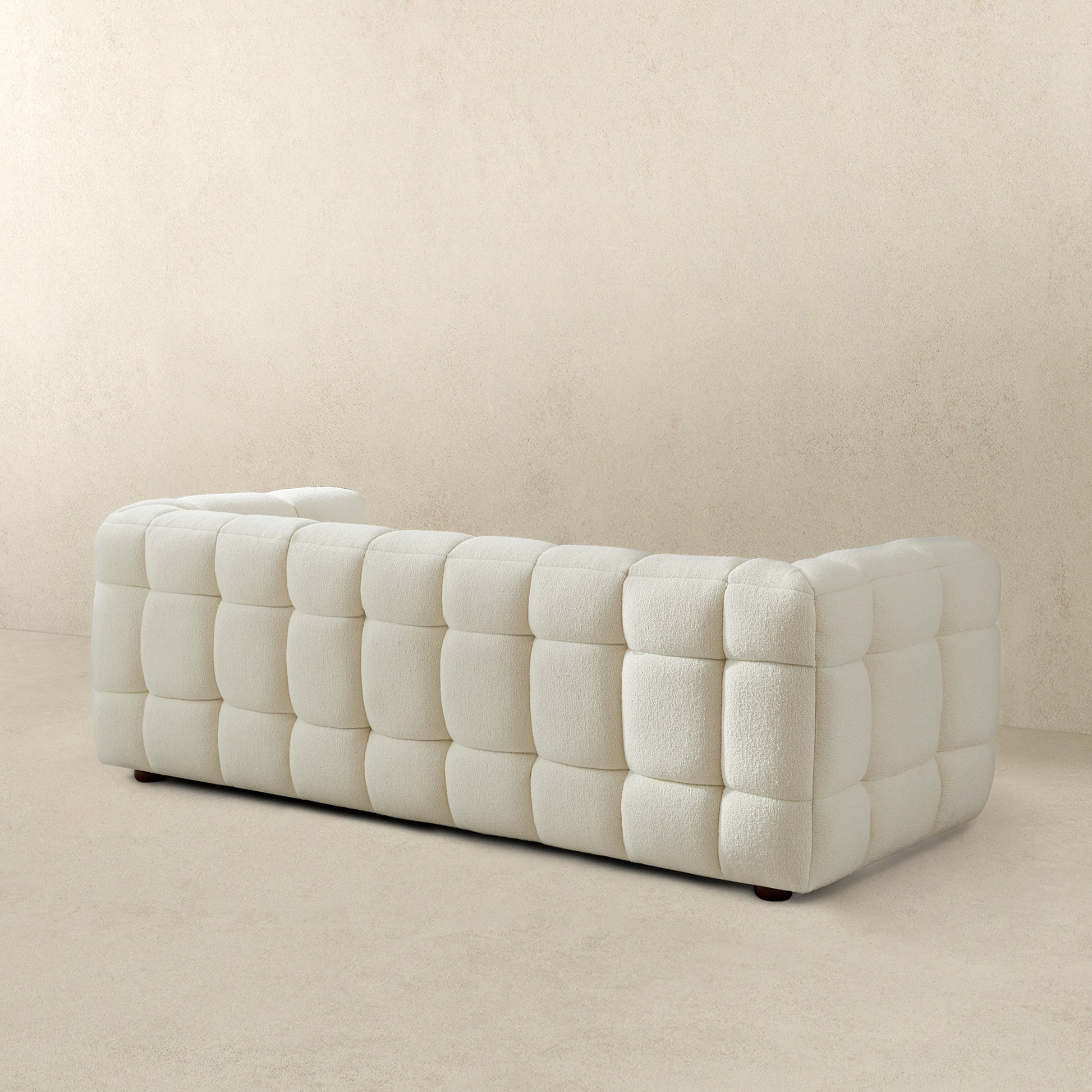 Morrison Sofa Cream Boucle Cream,White Wood Tufted Back Mid Century Modern Boucle,Solid Wood 3 Seat