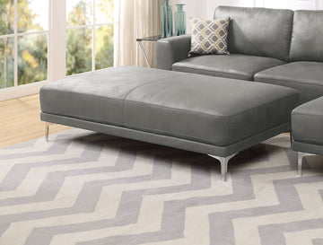 Modern Antique Gray Large Ottoman Metal Legs 1Pc Cocktail Ottoman Living Room Antique Gray Faux Leather Primary Living Space Grey Contemporary,Modern Rectangle Bonded Leather