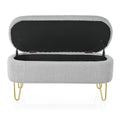 Oval Storage Bench For Living Room Bedroom End Of Bed, Upholstered Storage Ottoman Entryway Bench With Metal Legs,Grey Wood Primary Living Space Solid Grey Pine With Storage Grey Polyester Polyester Or Polyester Blend Backless Modern Oval Flip Top