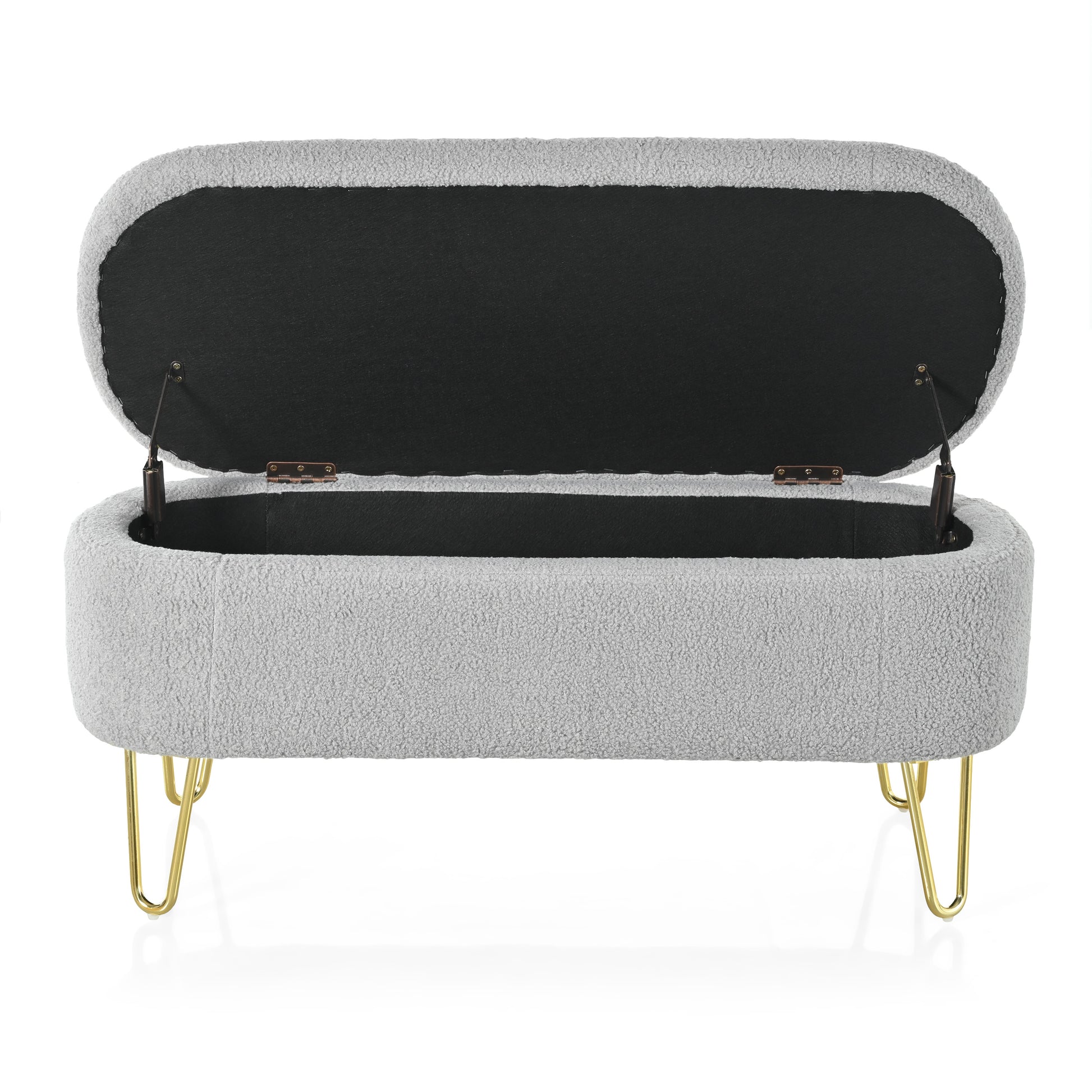 Oval Storage Bench For Living Room Bedroom End Of Bed, Upholstered Storage Ottoman Entryway Bench With Metal Legs,Grey Wood Primary Living Space Solid Grey Pine With Storage Grey Polyester Polyester Or Polyester Blend Backless Modern Oval Flip Top