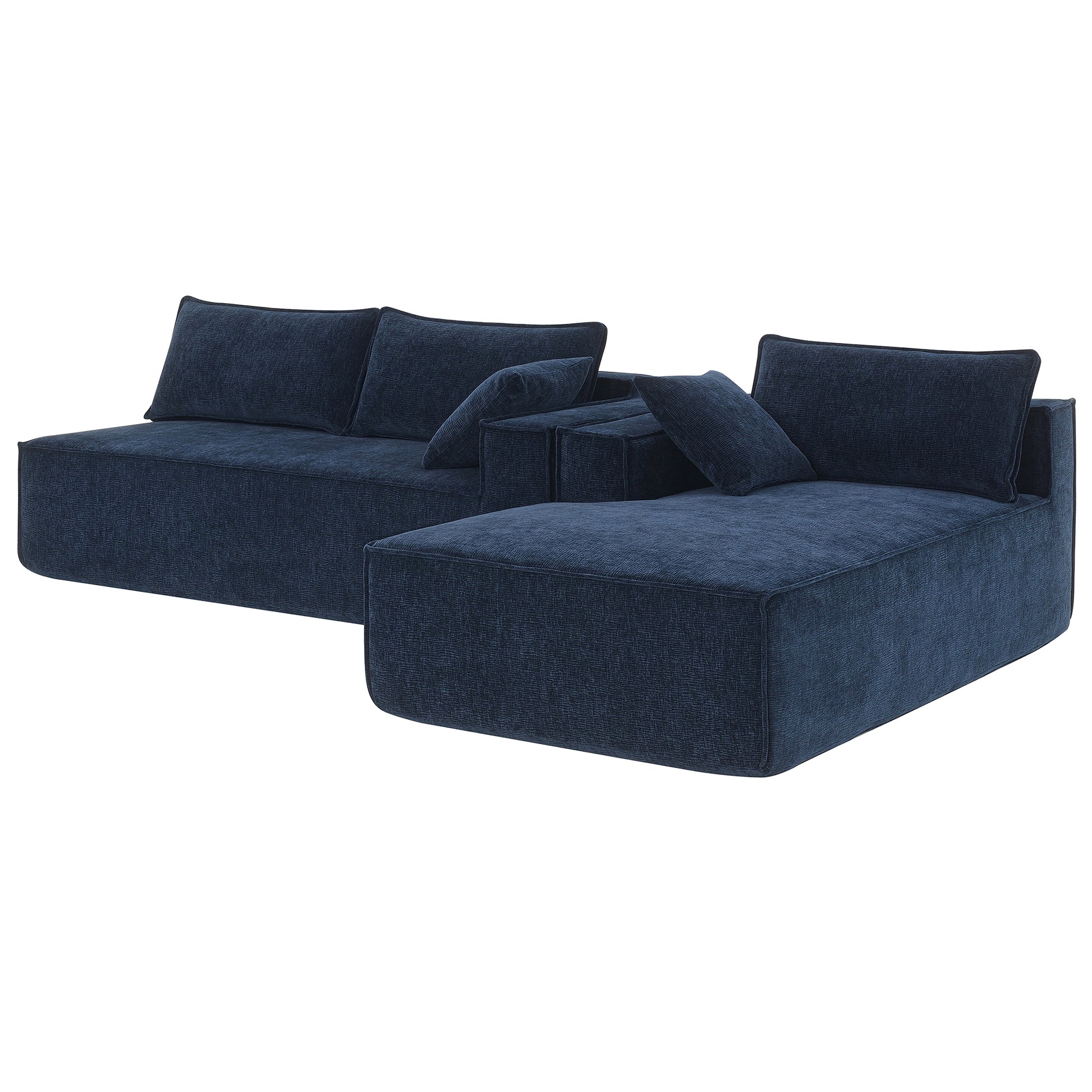 111.5*72"Minimalist Style Modular Sectional Sofa,Wrinkle Resistant Chenille Couch Set,L Shaped Sleeper Sofa Bed For Living Room,2 Pic Free Combination,No Assembly Require,3 Colors Dark Blue Chenille 4 Seat