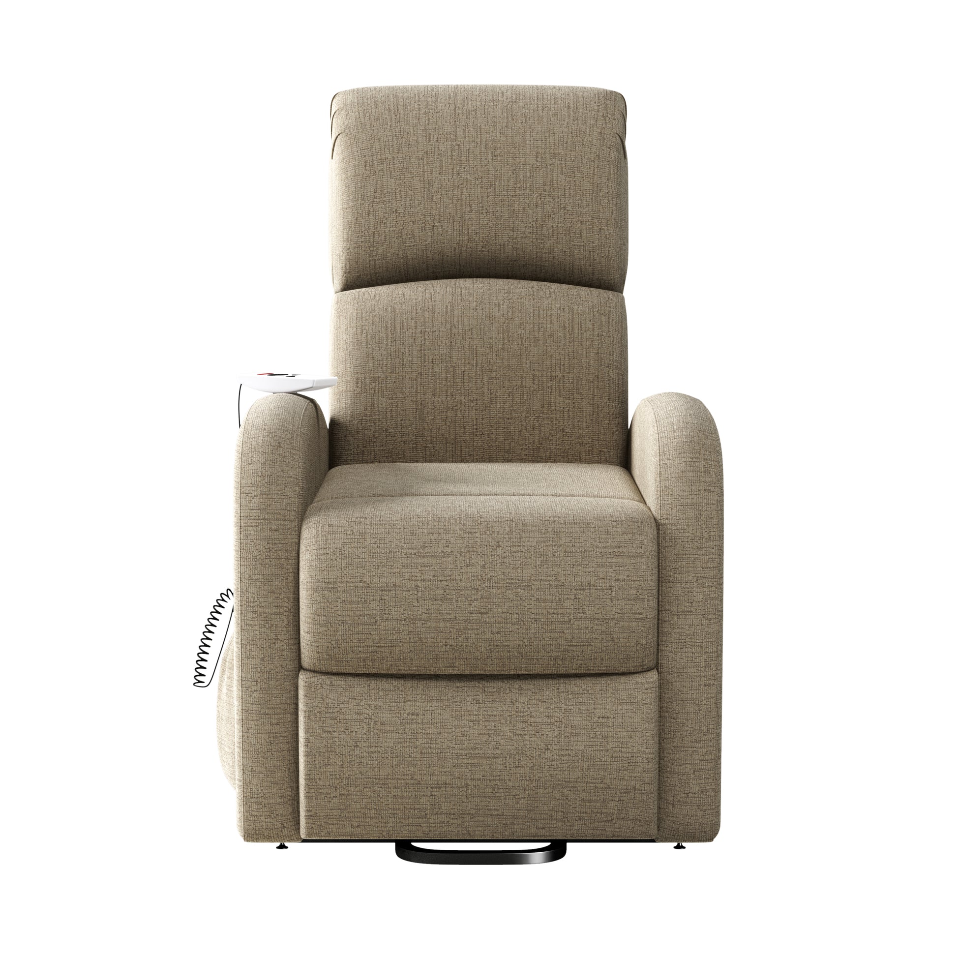 The Sandy Recliner Chair Tan Polyester Power Remote Wood Soft Cushion Back Push Button Fiber Foam Pads Polyester