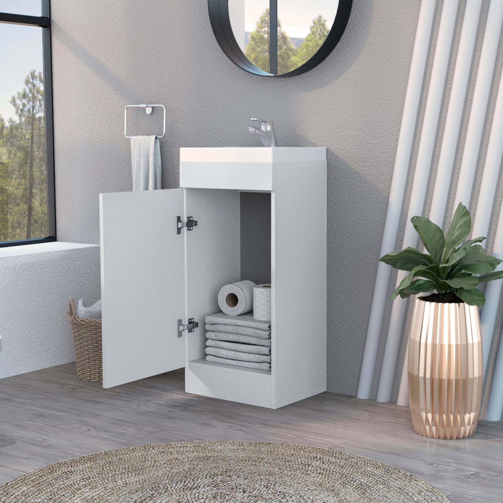 White 1 Door Vanity Sink White Bathroom Melamine