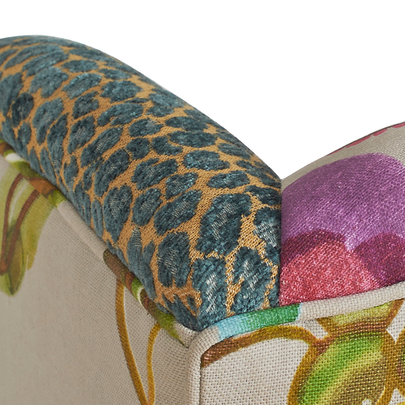 Anya Boho Chic Wingback Accent Arm Chair, Floral & Leopard, Blue Teal & Purple Velvet Teal Multi Foam Fabric