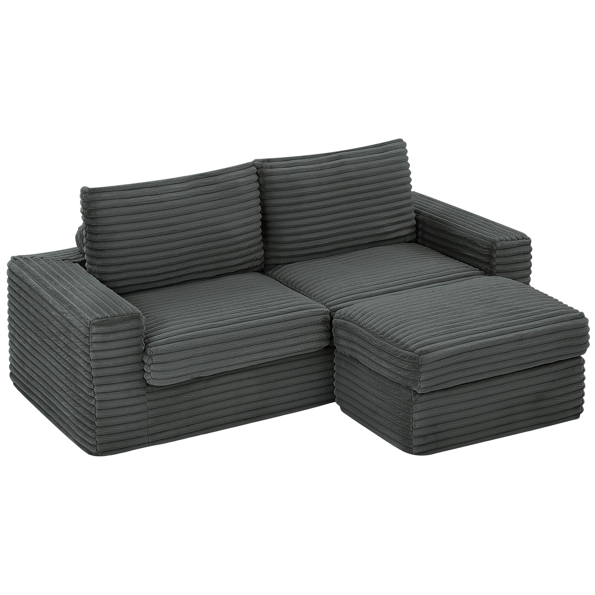 Luxurious Sectional Sofa,Corduroy L Shaped Couch With Movable Ottoman, Oversized Comfy Couch With Zippered Backrest For Living Room,Apartment,Office Dark Grey Corduroy 4 Seat