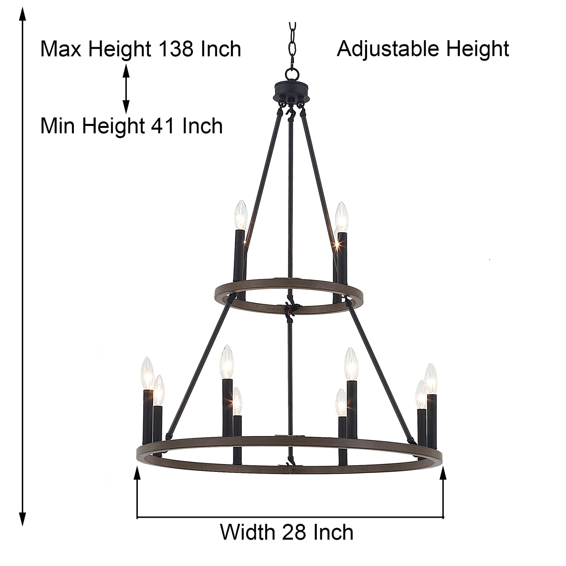 12 Light Living Room Steel Dimmable Candle Style Wagon Wheel Chandelier Ul Certified Walnut Ceiling Lights Steel Metal