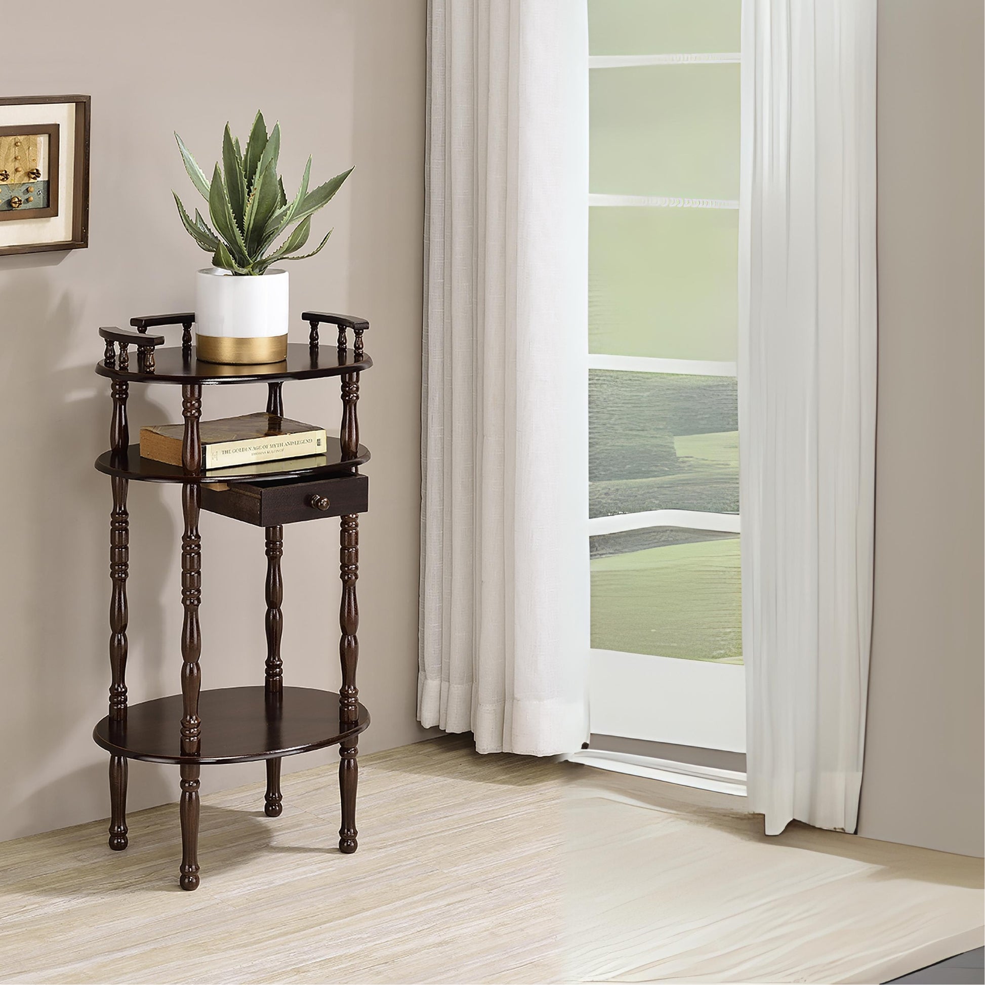 28" Tall 3 Tier Wooden Phone Table With Cherry Finish Cherry Wood