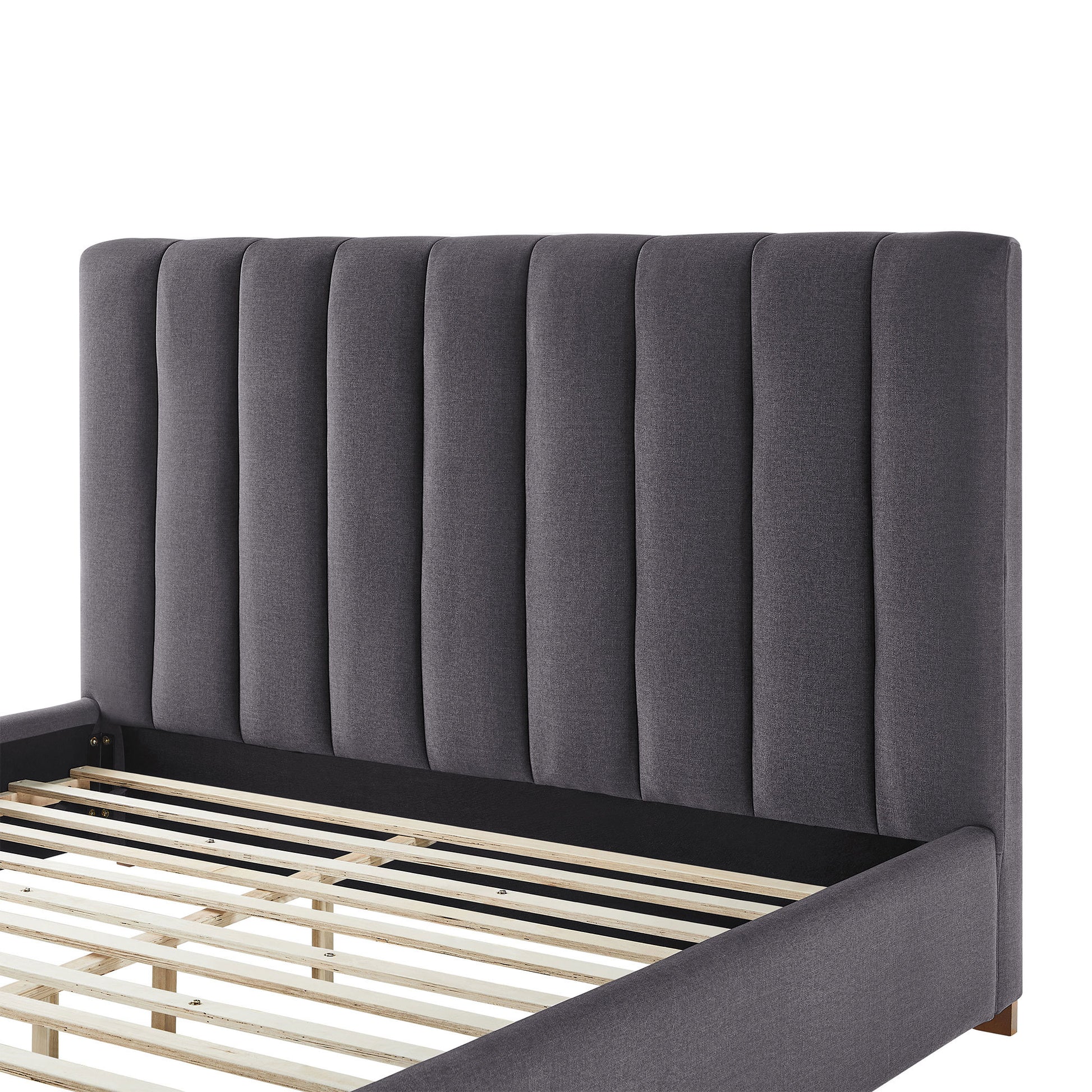 Full Size Modern Design Bed Frame Upholstered Queen Bed Frame Platform With Headboard Fabric Headboard Wooden Slats Support, No Box Spring Needed,Mattress Foundation,Dark Grey Full Dark Grey Fabric