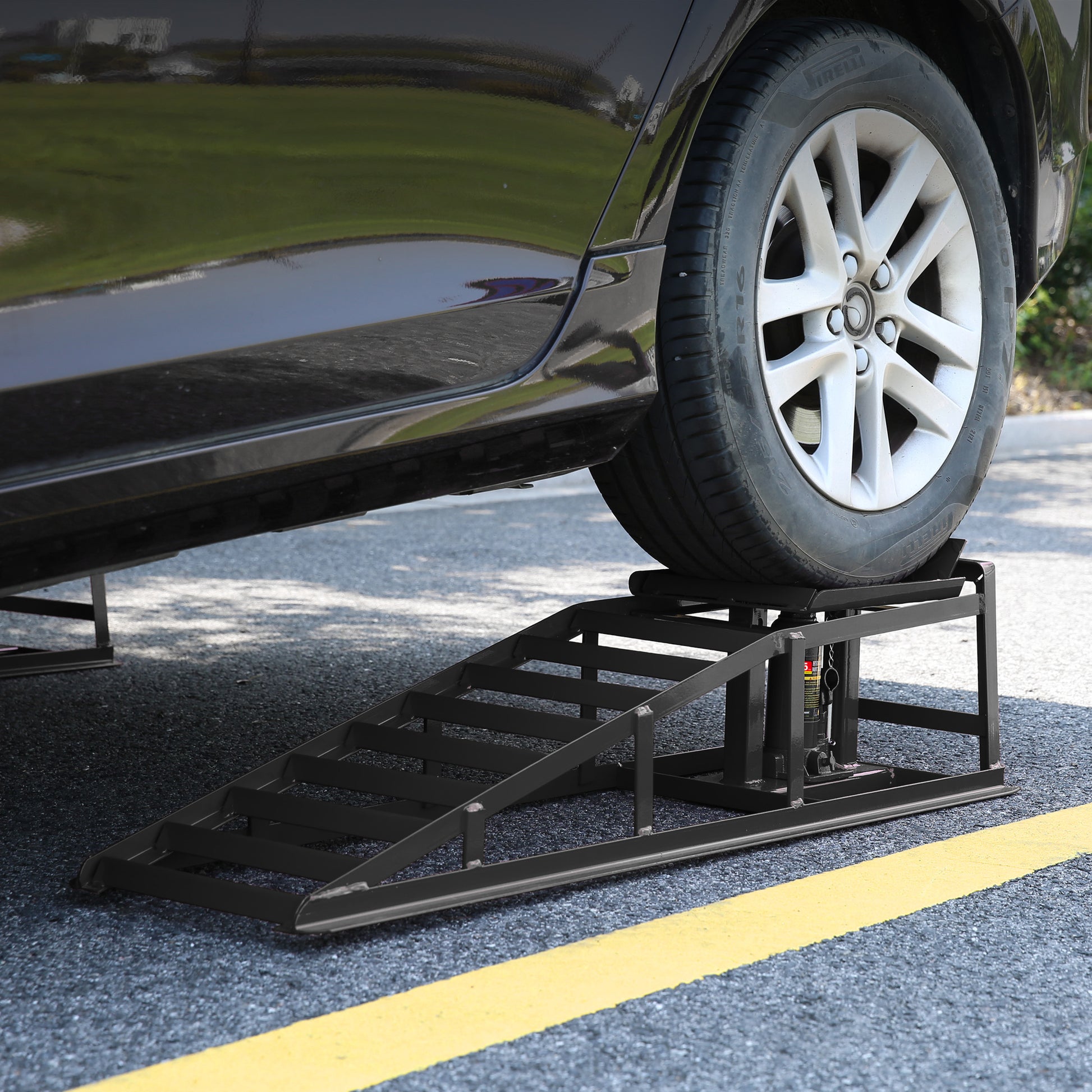 Car Ramps 2 Pack Car Ramps For Oil Changes Heavy Duty Steel Hydraulic High Lift Service Vehicle Ramps 5T Automotive Truck Wheel Ramps With Support Jack For Diy Auto Beauty Stores Repair Black Steel