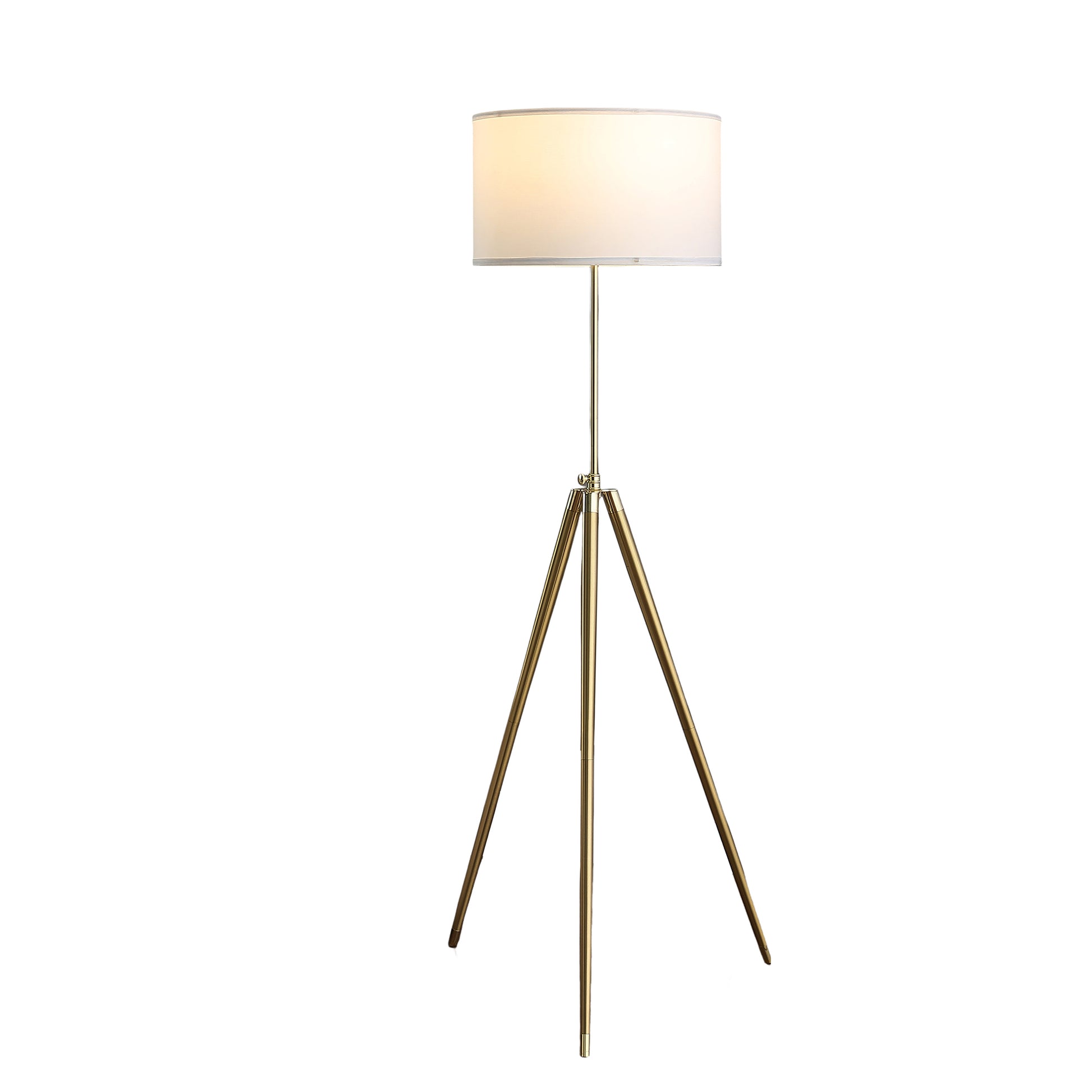 64" 47"H Adjustable Height Brass Shiny Gold Modern Tripod Floor Lamp For Living Room, Standing Lamp For Bedroom Gold White Fabric Metal