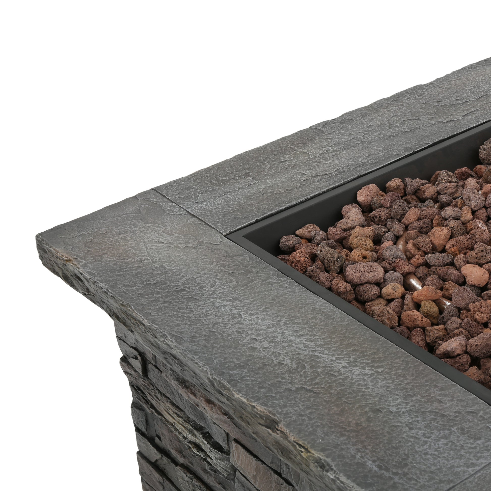 35" Square Mgo Fire Pit 40000 Btu. Stone Gray Magnesium Oxide