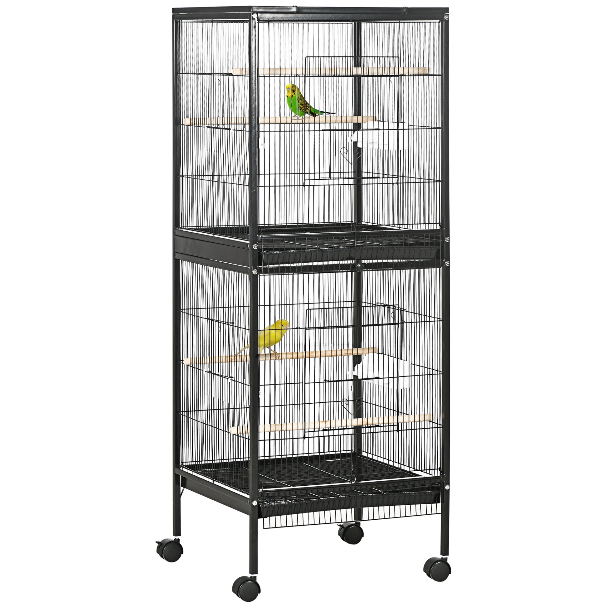 Pawhut Large Bird Cage With 1.7 Ft. Width For Wingspan, Bird Aviary Indoor With Multi Door Design, Fit For A Canary, Finch, Conure, 55", Black Black Wood