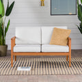 Contemporary Cushioned Eucalyptus Wood Patio Loveseat Brown Brown Eucalyptus Eucalyptus