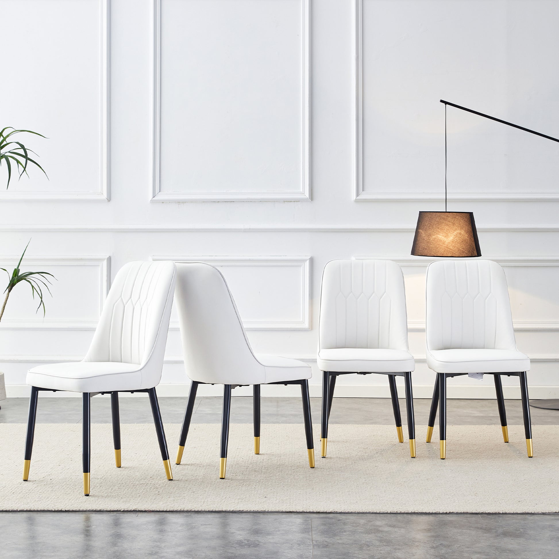 Large Modern Minimalist Rectangular Dining Table With 0.39 "Imitation Marble Black Desktop And Gold Metal Legs, Paired With 6 Chairs With Pu Cushions And Black Metal Legs.F 1538 C 007 Black Gold Glass Metal