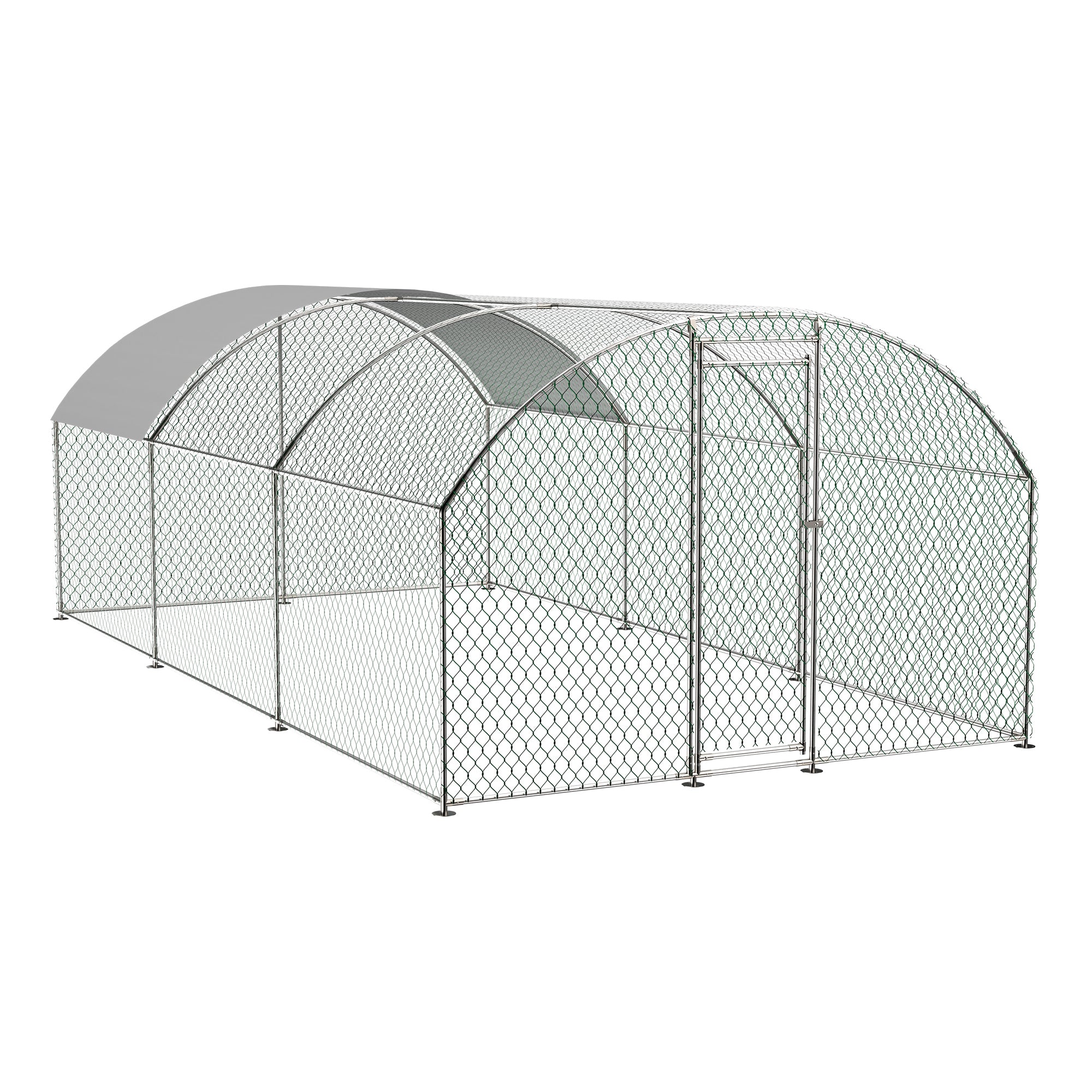 Large Chicken Coop Metal Chicken Run With Waterproof And Anti Uv Cover, Dome Shaped Walk In Fence Cage Hen House For Outdoor And Yard Farm Use, 1" Tube Diameter, 9.84' X 19.68' X 6.56' Silver Metal