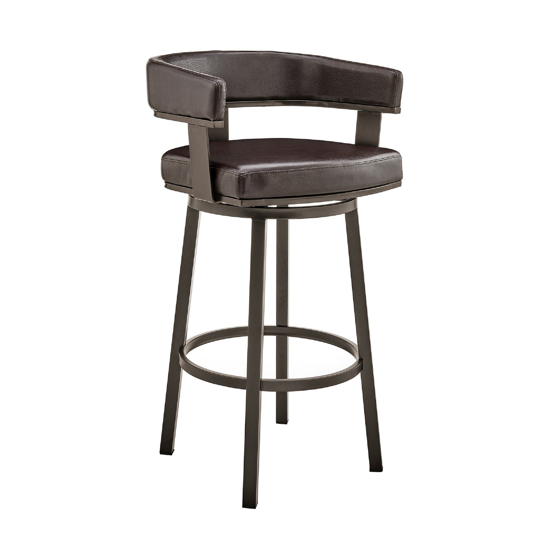 Swivel Counter Barstool With Curved Open Back And Metal Legs, Dark Brown Brown Metal