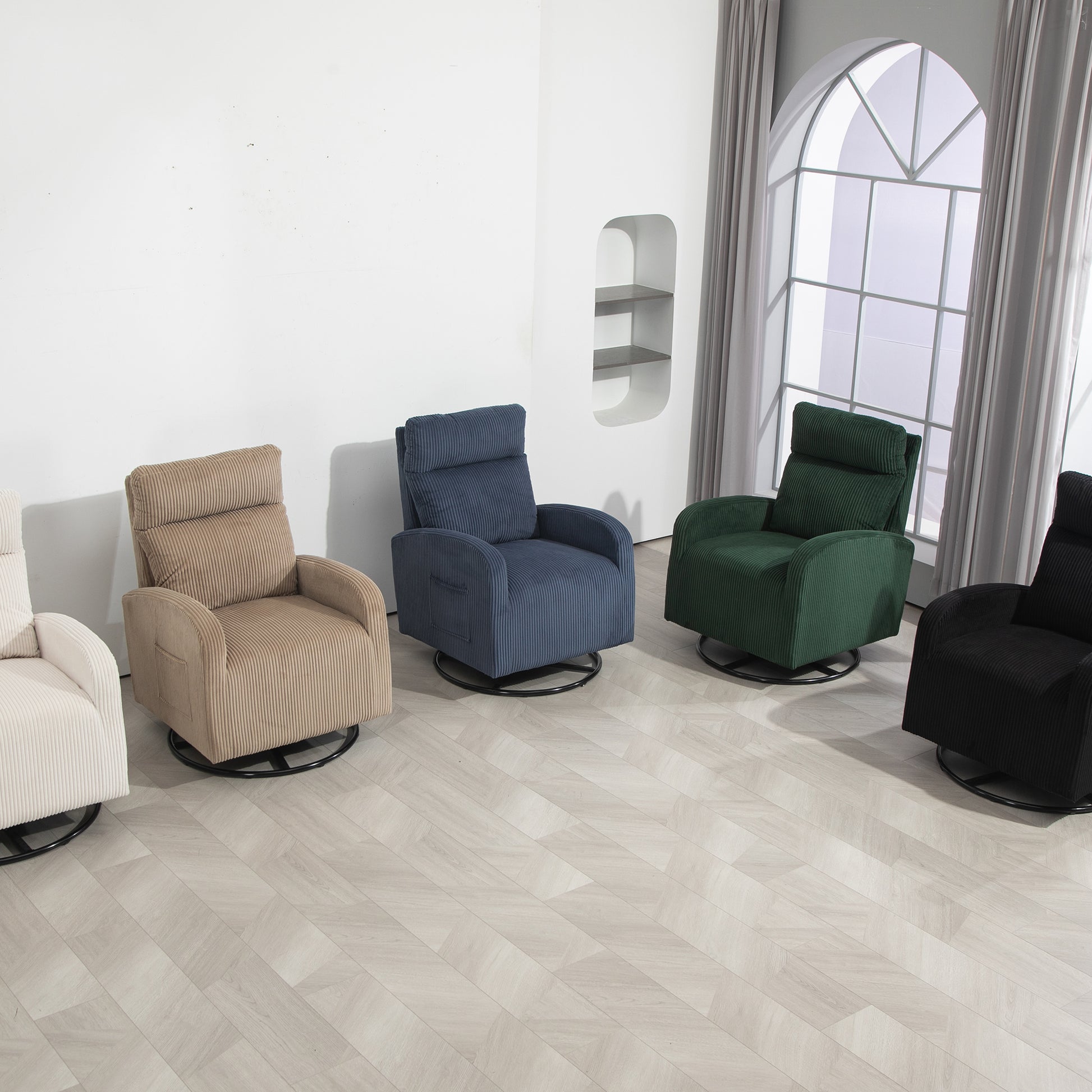 Jiada Upholstered Swivel Glider.Flannel Fabric.Rocking Chair For Nursery In Dark Green.Modern Style One Left Bag Dark Green Primary Living Space Foam Fabric Metal