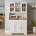 Kitchen Pantry Storage Cabinet, Modern Buffet Cabinet With Hutch, Tall Kitchen Hutch Cabinet With Microwave Stand, Food Pantry Cabinet For Dining Room, White, 39''W X 15.7''D X 68''H. White Particle Board