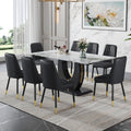 Table And Chair Set, Modern Dining Table, Patterned Table Top And Black Mdf Leg Table, Soft And Comfortable Dining Chair, Perfect For Dinner, Meetings, Home And Office Decor Black Mdf Glass