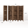 Room Divider 6 Panel, Wood Folding Room Divider Screen, Room Divider With Shelves And Easy Move Partition, Freestanding Room Screen Divider With Display Shelves Dark Brown Dark Brown Classic Wood