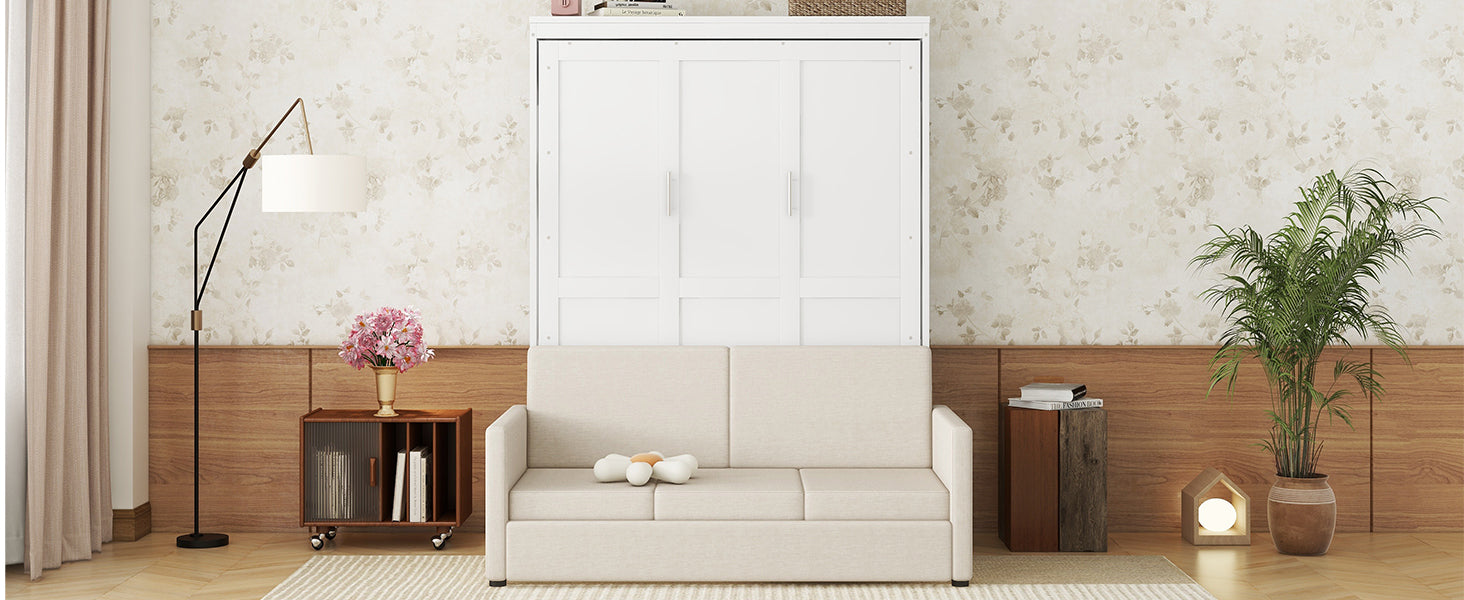 Queen Size Murphy Bed Wall Bed With Cushion, White Queen White Mdf Lvl