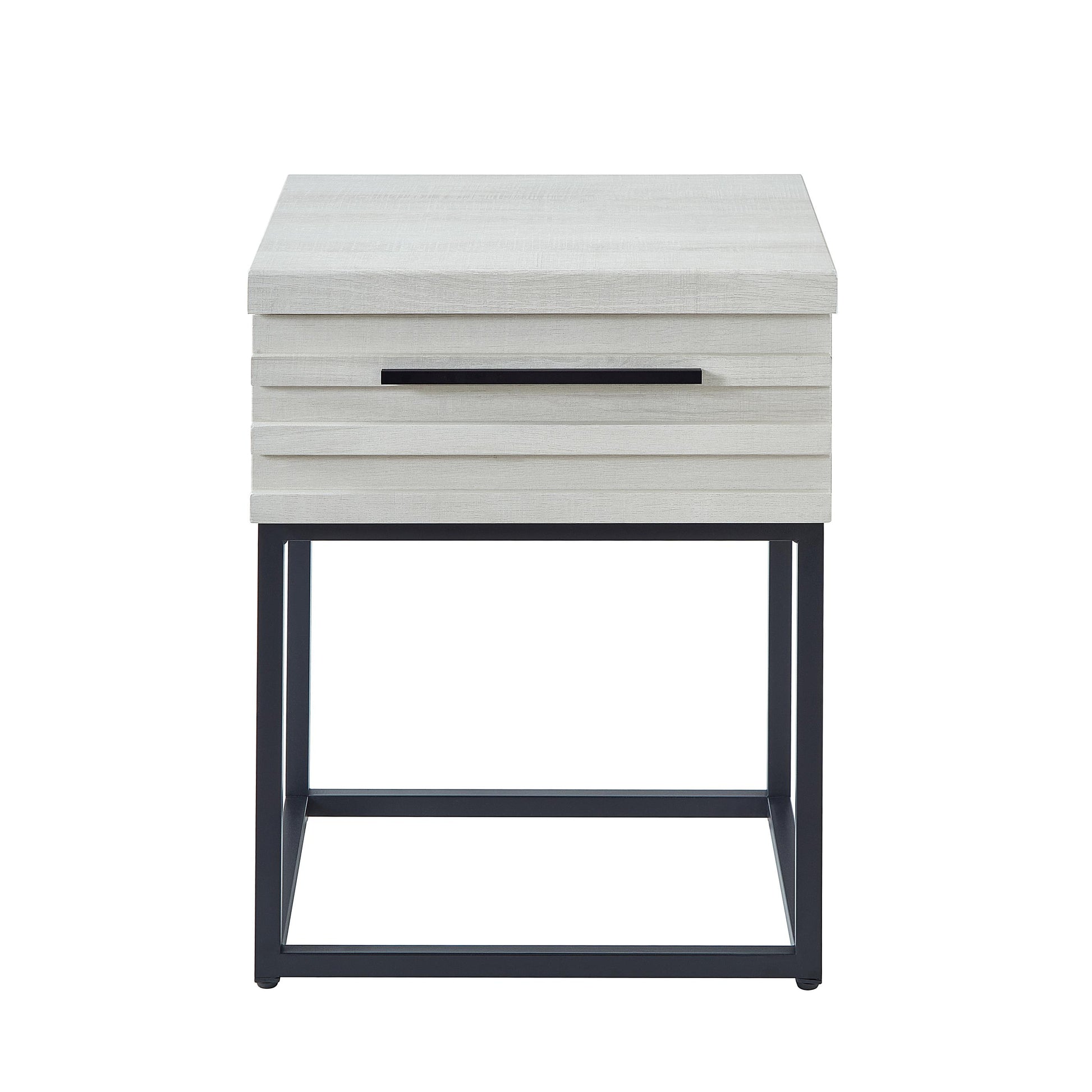 Celestial Contemporary Storage End Table, White White Wood Metal