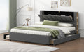 King Size Upholstery Platform Bed With Storage Headboard, 2 Drawers And Trundle, Gray King Gray Upholstered