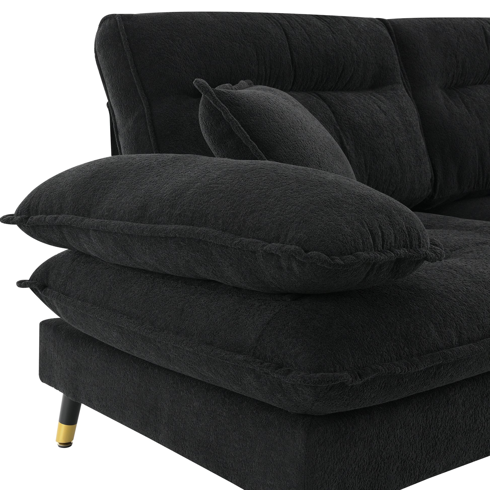 106*66.5" L Shaped Convertible Sectional Sofa,4 Seat Tufted Couch Set With Two Tone Adjust Legs,Cloud Chenille Fabric,Movable Ottoman For Living Room, Apartment,Office,3 Colors Black Chenille 4 Seat