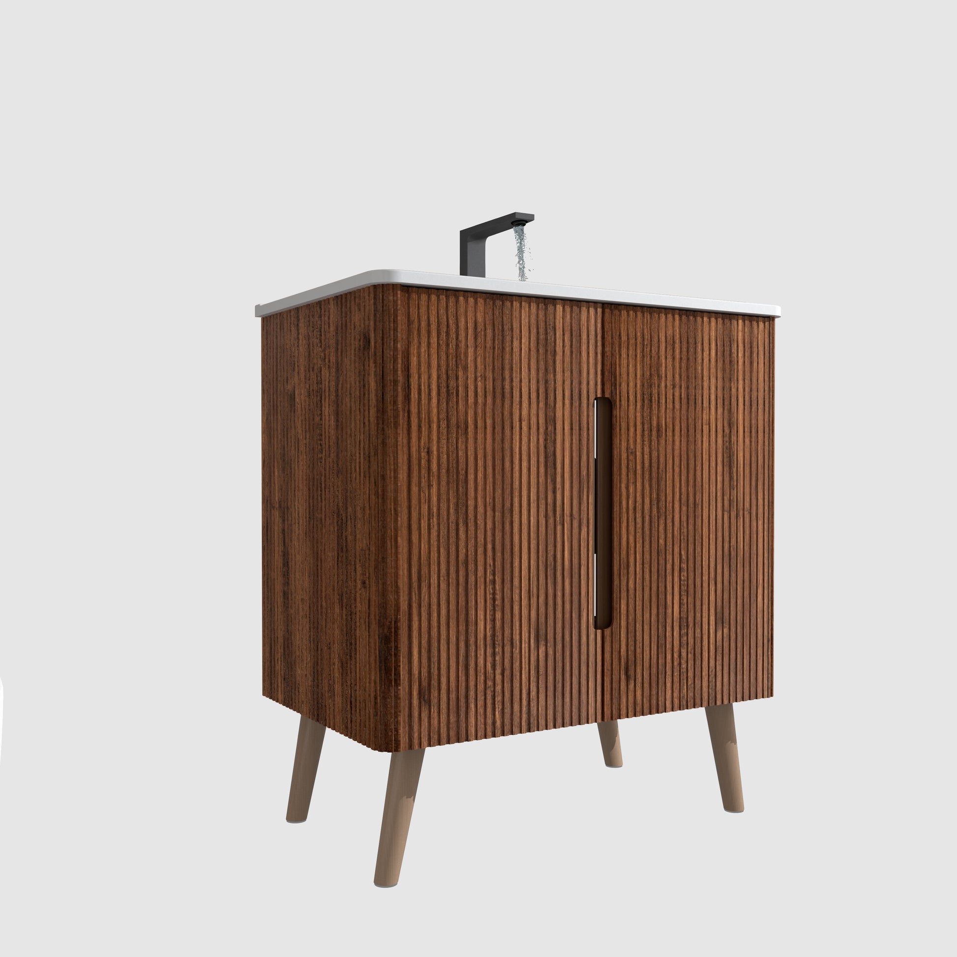 U094 Etna30F 305 Etna 30" Striped Walnut Bathroom Vanity With Sink, Freestanding & Wall Mounted Bathroom Cabinet Options For Modern Bathrooms, Kd White Walnut Bathroom Modern Plywood Ceramic Mdf
