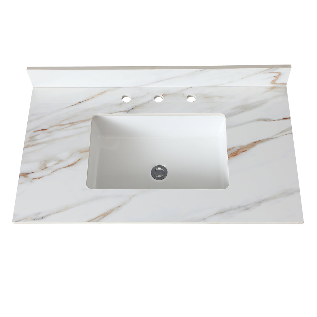 37 Inch Marble Vanity Top, Bathroom Vanity Top With Undermount Rectangular Middle Sink And 4" Height Backsplash, Pre Drilled 8 Inch Faucet Hole Spread Vanity Top, Carrara White With Veins White Marble Bathroom American Design,American Traditional