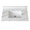 37 Inch Marble Vanity Top, Bathroom Vanity Top With Undermount Rectangular Middle Sink And 4