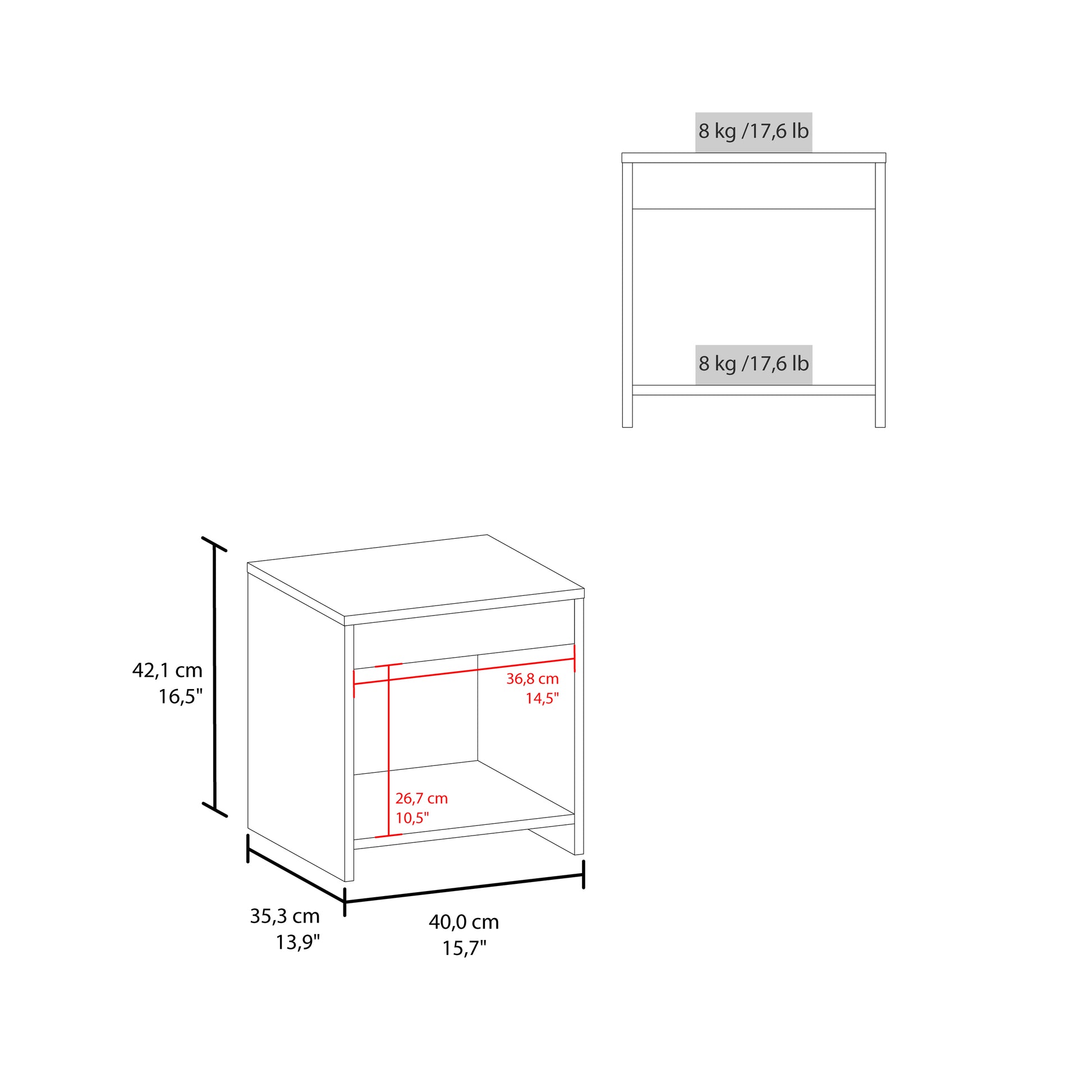 Chroma 16.5" Tall Minimalistic Nightstand With Open Shelf Black Bedroom Modern Shelf Particle Board