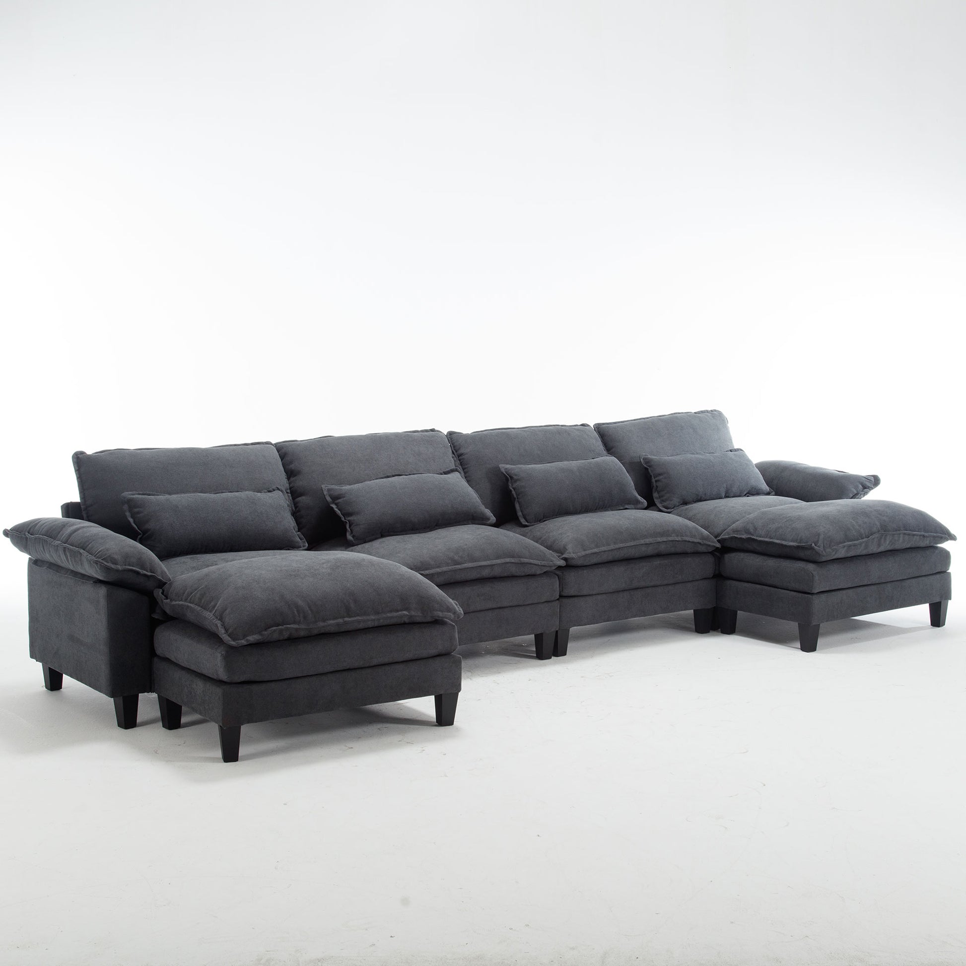 154.8" Oversized Modular Sofaice Velvet Large U Shaped Couch Comfy Upholstered 4 Seat Sofa With 2 Ottoman, 4 Lumbar Pillow, Deep Seat Couch For Living Room Dark Gray Primary Living Space Modern Foam Polyester 6 Seat