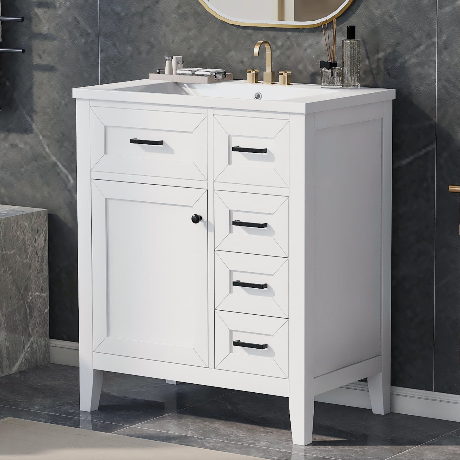 30" Bathroom Vanity With Sink Combo, White