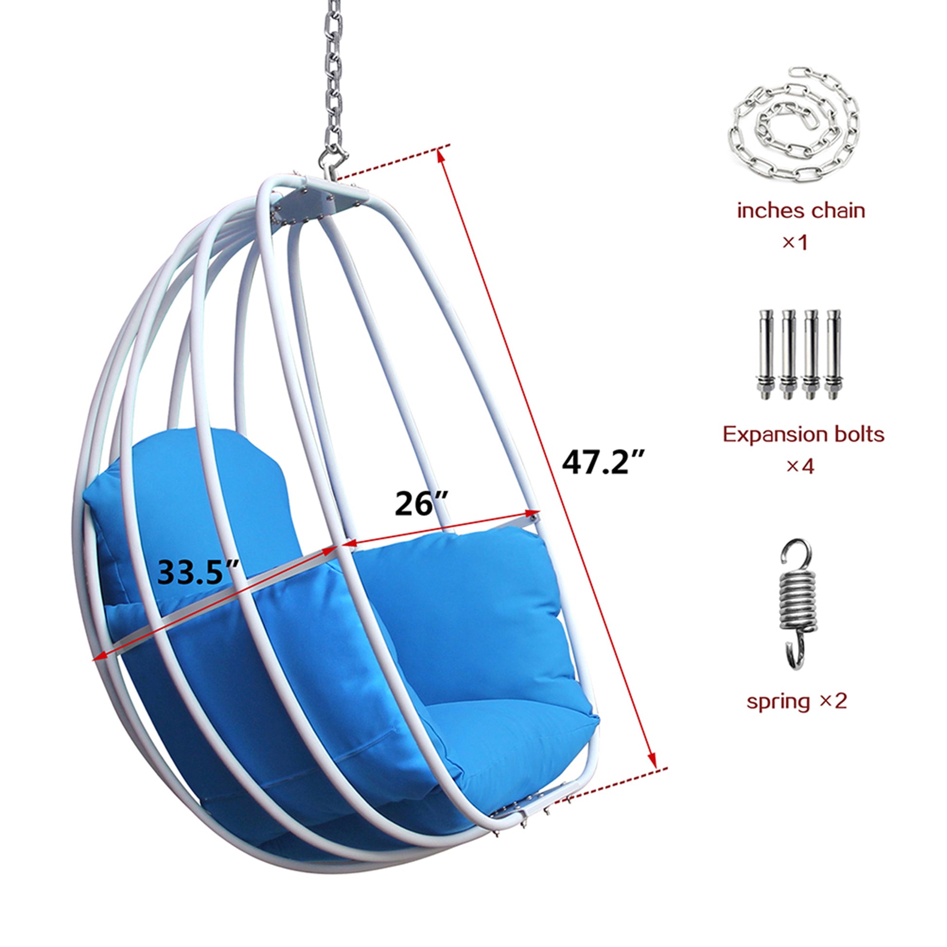 Hanging Egg Chairhammock Swing Chair With Hanging Kit,Blue Light Blue Rust Resistant Frame Garden & Outdoor Modern Aluminium